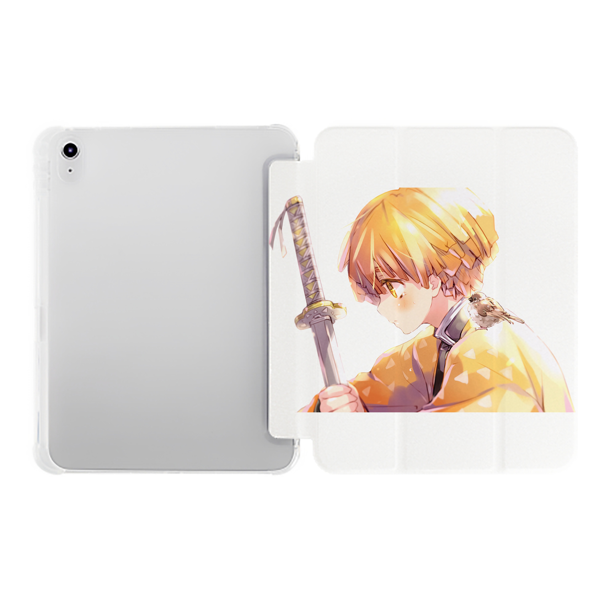 （画像用） 鬼滅の刃（きめつのやいば）我妻 善逸／あがつま ぜんいつ Agatsuma Zenitsu IPad ケース ペン収納付き 三つ折りスタンド PUレザー×シリコン 対応機種9.5/10.5/10.9インチ